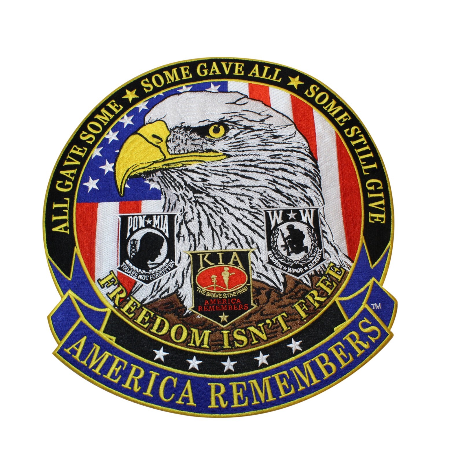 Large America Remembers Freedom Isn't Free POW MIA KIA WW Embroidered ...