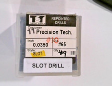 TCT REPOINTED DRILLS SLOT 65 0.0350" DIA 0.343" FLUTE LOT OF 50 
