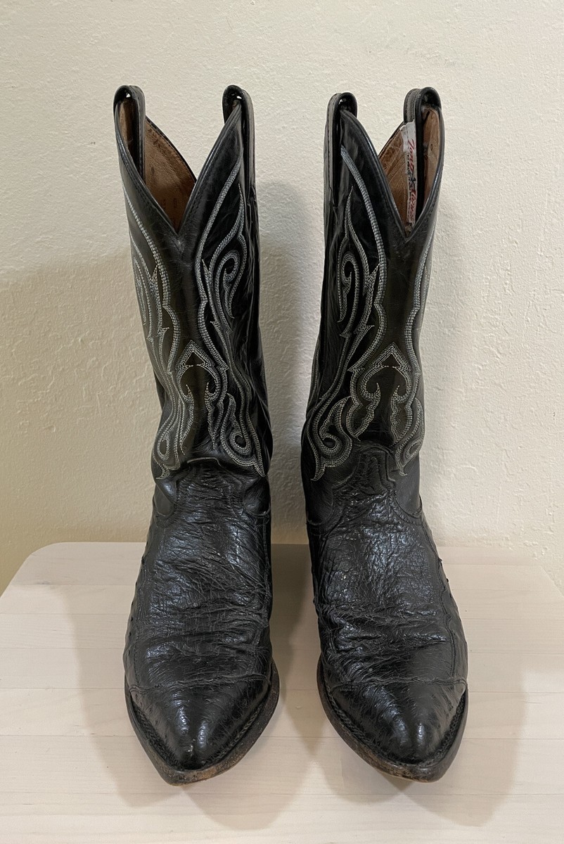 Tony Lama Black Smooth Quill Ostrich Cowboy Boots Men display picture 3
