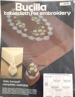 Bucilla 3435 Tablecloth for Embroidery Daisy Bouquet Brown 52 '' x 72'' w/ Floss