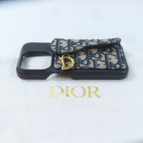 Étui téléphone Christian Dior CD GHW toile cuir veau bleu noir 15 pro - Photo 8 sur 8