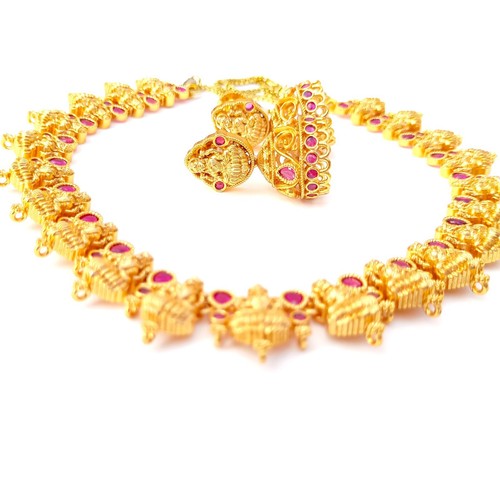 Premium Ruby Goddess Lakshmi Necklace jewelry, Gold plated Necklace Traditional - Picture 11 of 16