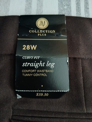 JM Collection 28W Brown Curvy Fit Straight Leg Tummy-Control Career Pants - Picture 5 of 5