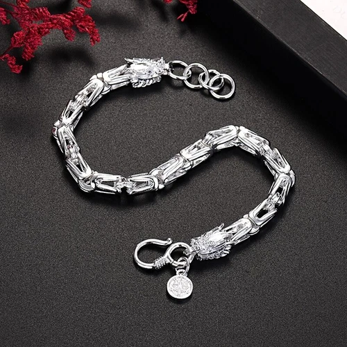 1X 925-Sterling Silver Dragon Viking Bracelet Men's Lucky Gift Bangle Jewelry US - Picture 5 of 5