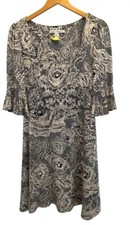Diane von Furstenberg DVF Silk Floral Lace Print Bell Sleeve Tunic Dress Sz 12