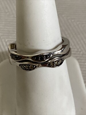 Designer signierte 2 schöne Sterling schwarz & champagner Diamant Ringe Größe 7 1/8