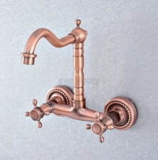 Antique Red Copper Bathroom Basin Mixer Tap Sink Swivel Spout Kitchen Faucet