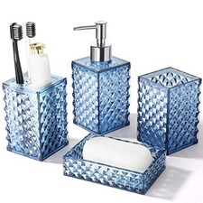 Bathroom Accessories Set, 4 Pack Blue Acrylic Bath Accessory Sets Complete,