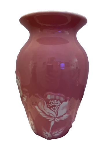 Vintage Pink Hummingbird & Flowers Hand Painted Glazed Ceramic 8" Vase 8/CS - Picture 3 of 5