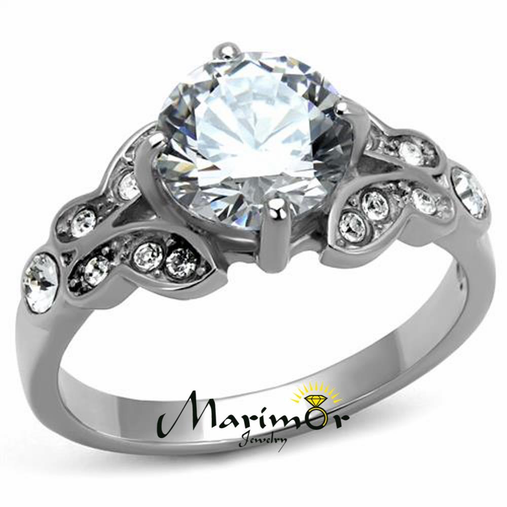 Stainless Steel Ct Round Cut Zirconia Engagement Ring Women's