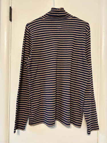 J. Camisa Top XL Crew #BB750 Para Mujer Azul Marino/Tostado Rayas Estampado Tejido Cuello Alto - Imagen 4 de 9