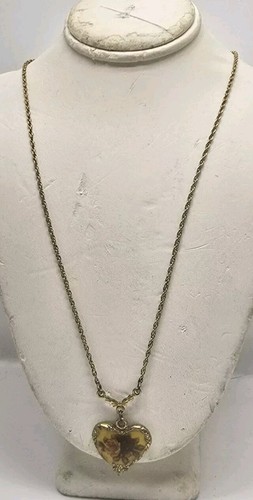 Vintage 1928 Jewelry Company Heart Pink Flower Cameo Necklace Gold Tone 18"