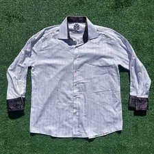 English Laundry Flip Cuff Button Down Shirt Men’s XL Purple White Striped