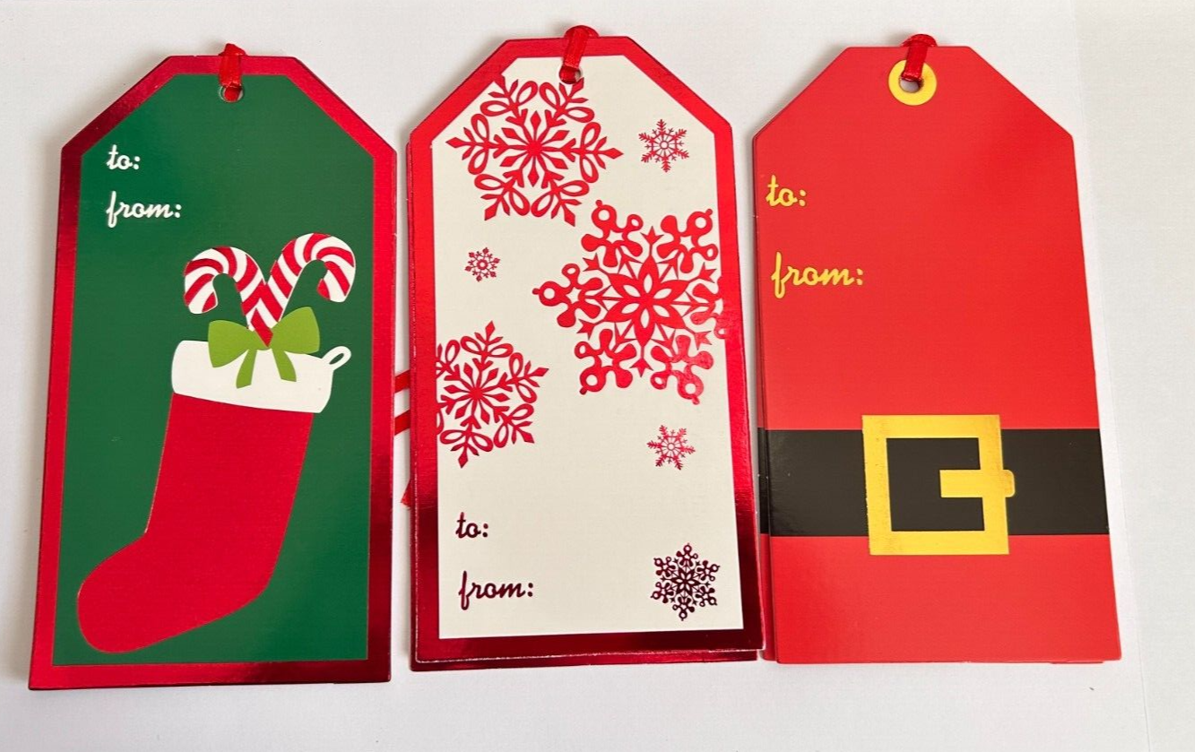 6x JUMBO Christmas Gift Tags Present, Santa Suit, Stocking Snowflakes
