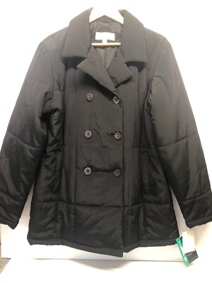 NWT Jones New York Women Black Puffer Warm Jacket size Large Thermolite Plus 