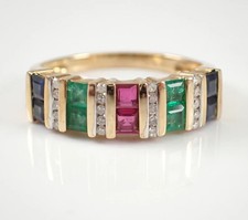 Multi Color CZ Diamond Half Eternity Wedding Band Ruby Sapphire and Emerald Ring