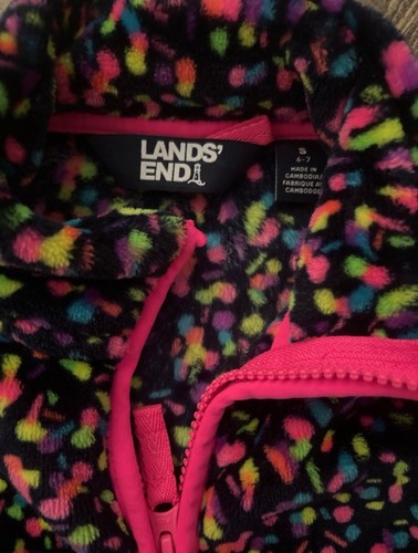Lands' End Black And Pink Neon Fuzzy Vest Girls Large - Picture 2 of 3