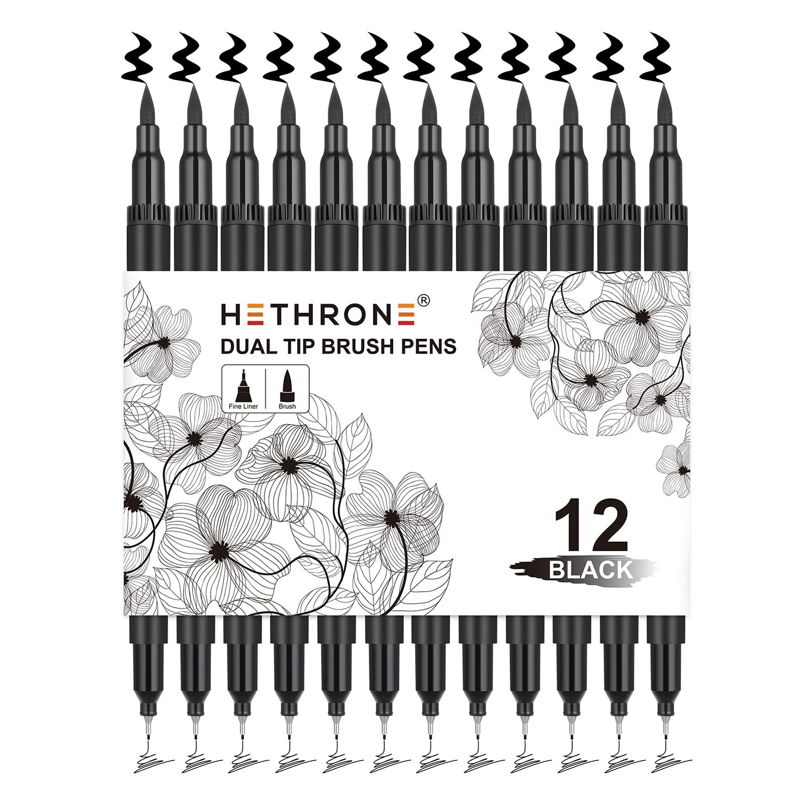 Drawing Brush Pens Felt Tips Calligraphy 12 Pack Art Supply