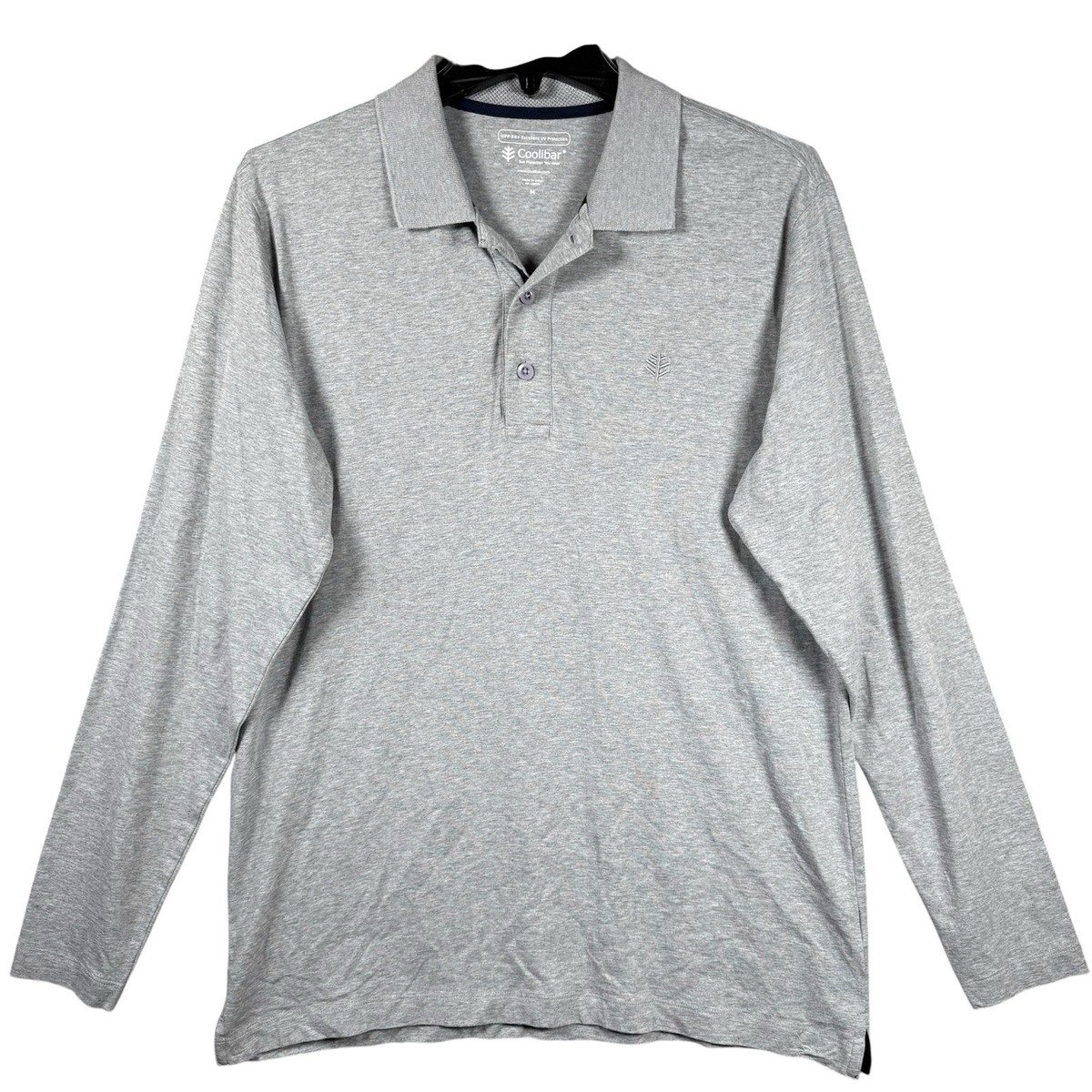Coolibar Shirt Men's Medium Gray Long Sleeve Golf Polo Bamboo