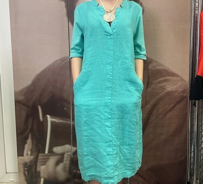 sandwich linen Kleid Leinenkleid Etuikleid türkis Gr.38