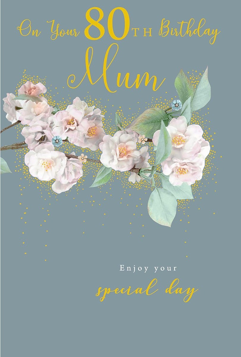 Mum 80th Birthday Card.  Floral Design. 23x15cm
