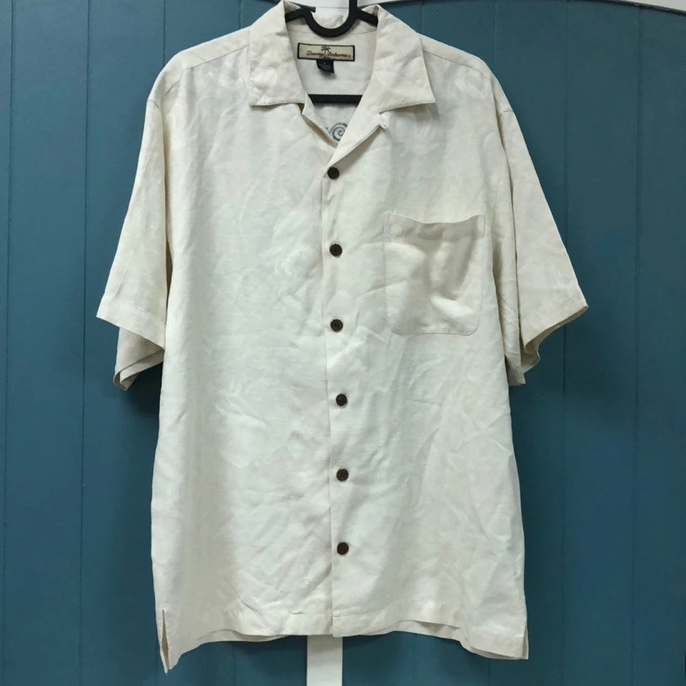 TOMMY BAHAMA MENS 'ZEN & NOW' HAWAIIAN OFF WHITE SILK ALOHA CAMP SHIRT S - Image 3 of 4