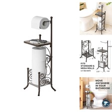 English Style Bronze Free-Standing Toilet Paper Holder with Shelf, Holds 4 Rolls