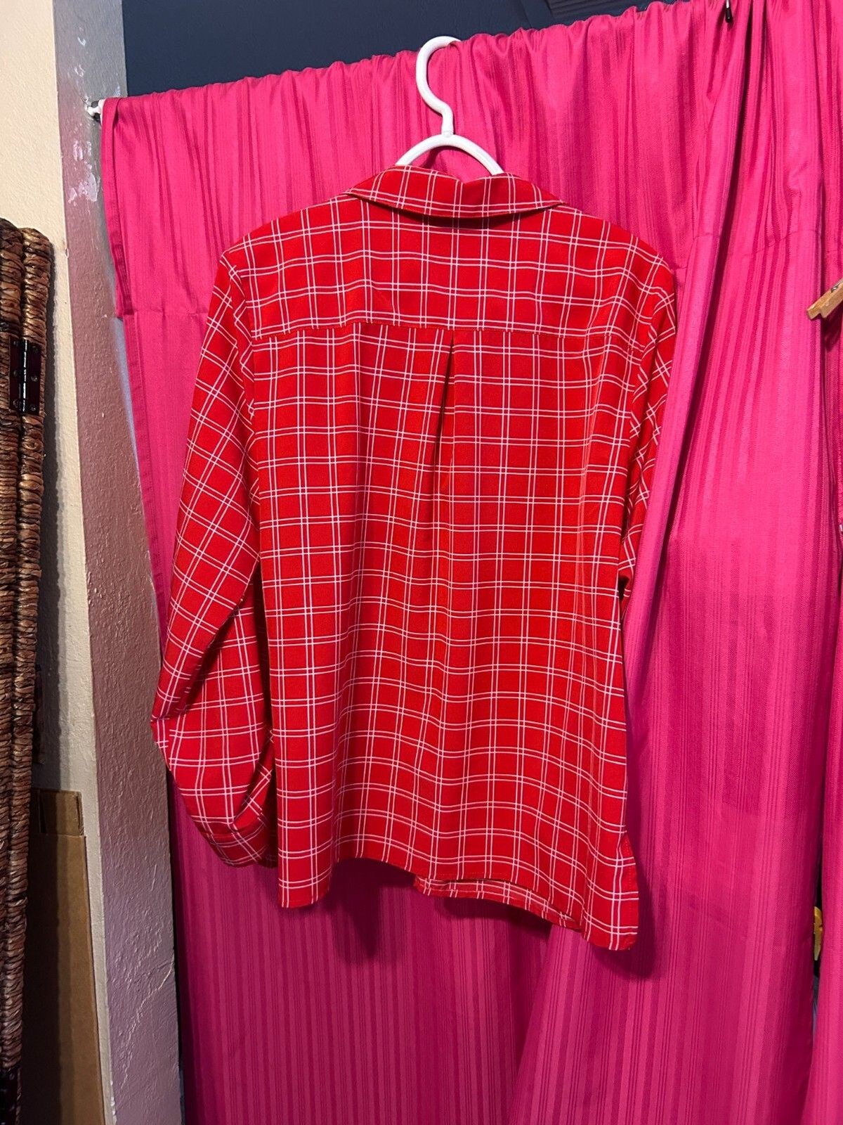 #8723 Notations Button Down Red PLAD Prints Blous… - image 9