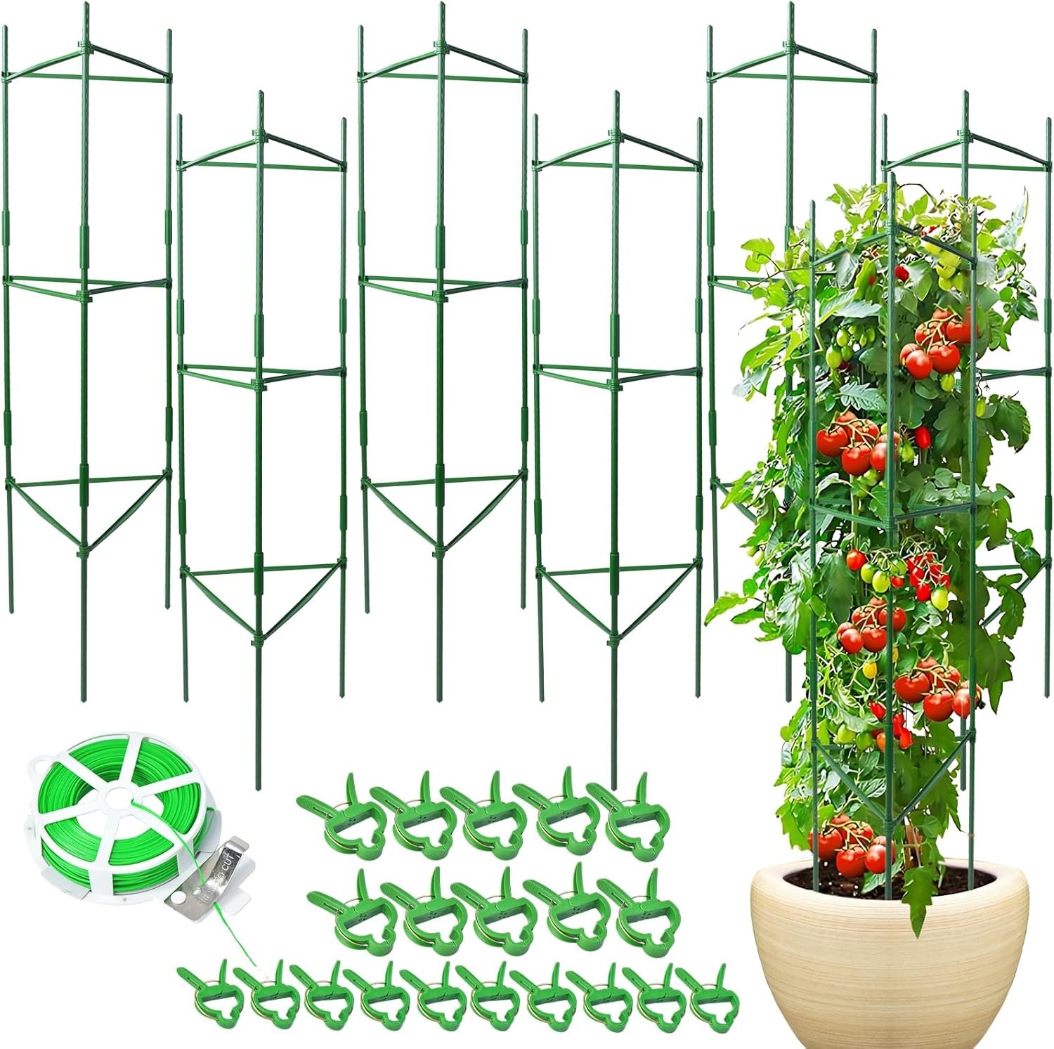 6 Pack Tomato Cage for Garden & Pots, Rust-Resistant Tomato Stakes Plant Cage Tr