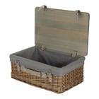 41cm Antique Wash Grey Lined Willow Empty Picnic Basket with Pinewood Lid