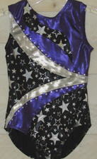 BALERA Leotard Purple Silver Foil Stars Gymnastics Dance CM Childs Girls M