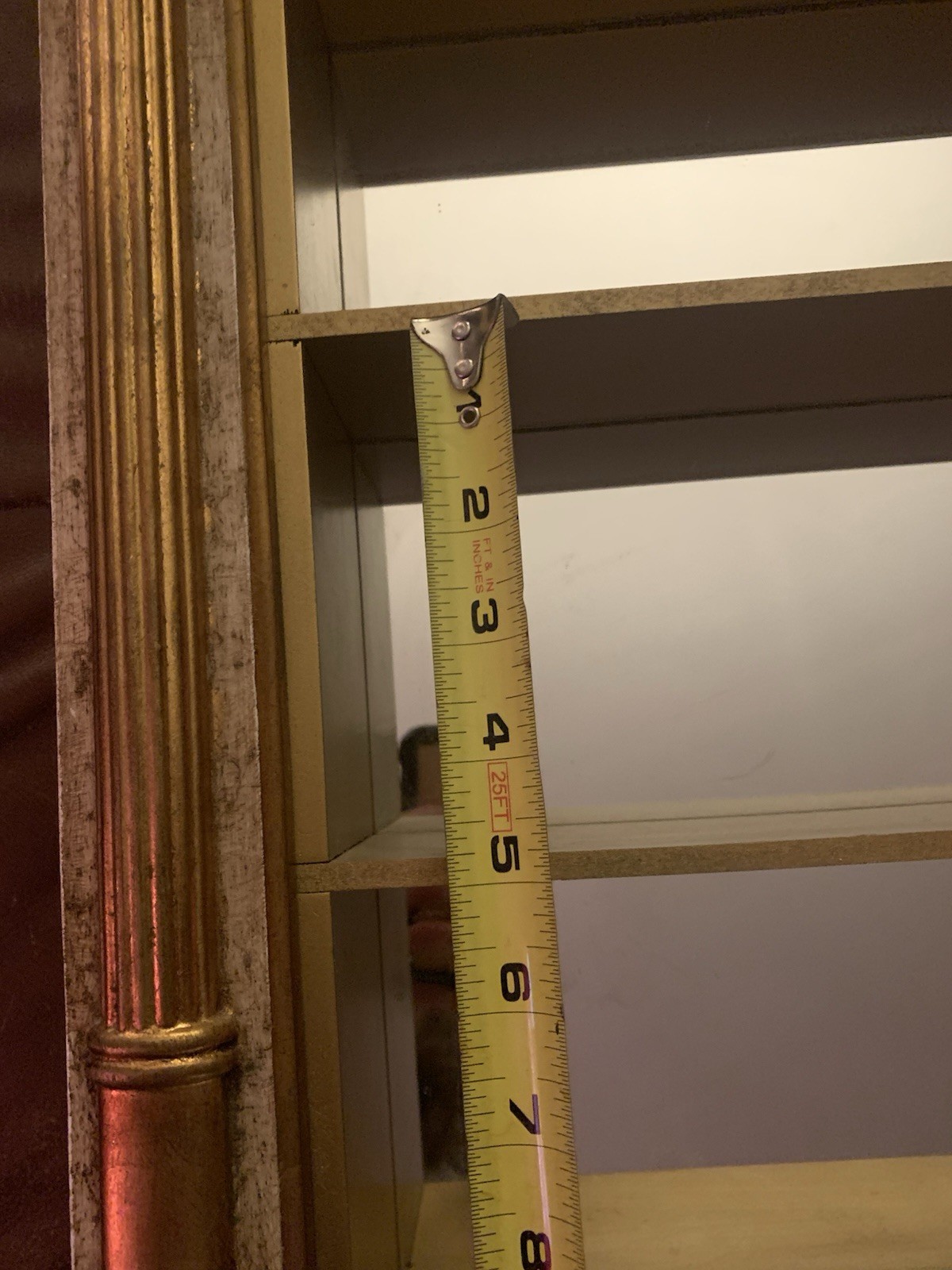 Italian Gold Greek Pediment Display Case Curio Cabinet Shelves w/Mirrored Back