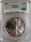1989 Bullion Silver Eagles CACG MS 70 CAC Silver Eagle