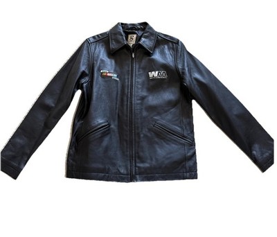 NASCAR Women s Leather Full Zip Jacket Sz Small Grunge Biker E Girl Vtg Fall