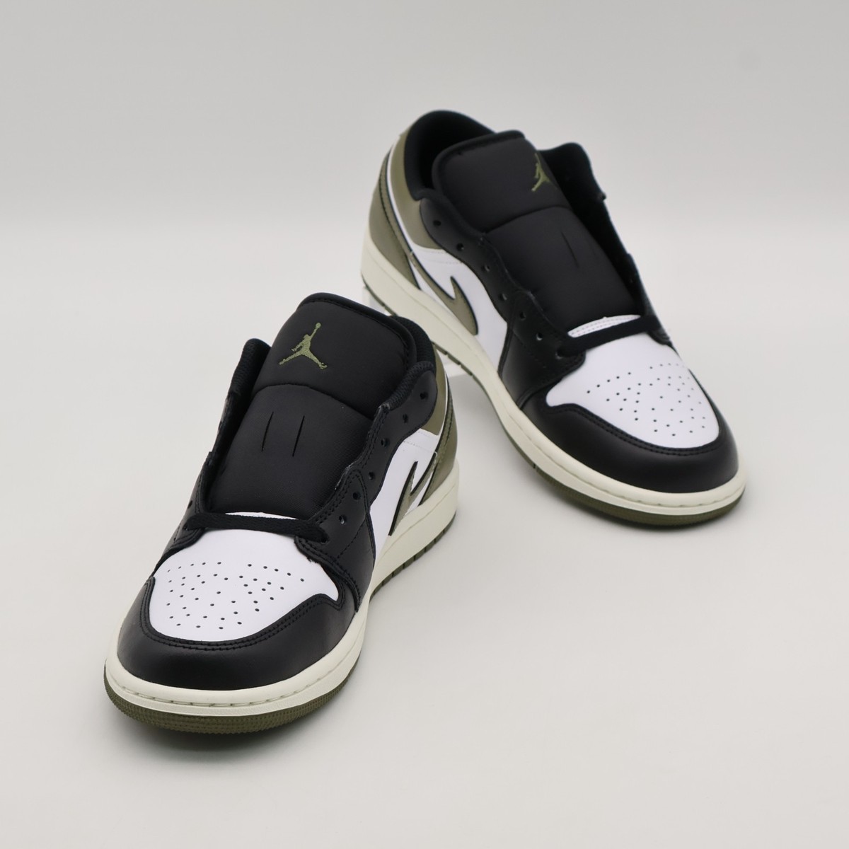 553558-092 Nike Air Jordan 1 Low Black Medium Olive White (Men's