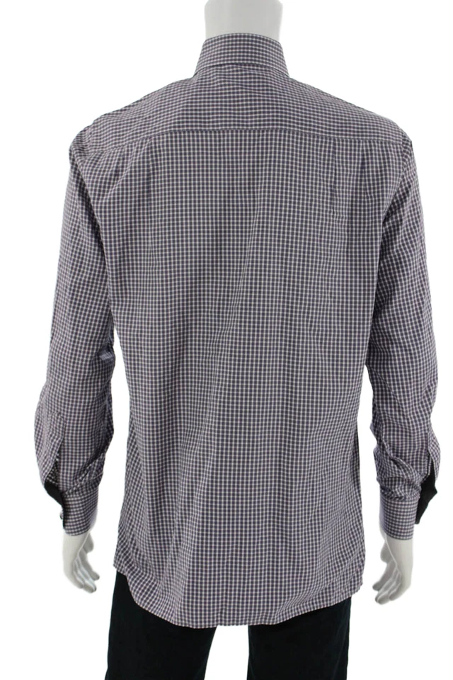 Ermenegildo Zegna Hombres Cuello Punta Púrpura Cuadros Mezcla de Algodón Abotonada Talla M Foto 4 de 4