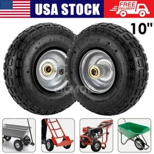 2x 4.10/3.50-4 Tires 10" Pneumatic Wheel Lawn Mower Cart Hand Truck Wheelbarrow
