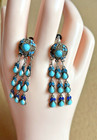 Chinese Export Silver Filigree Enamel Turquoise Earrings