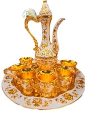 8pcs Vintage Turkish Teapot Set with 6 Coffee Cup Tea Tray Decor Gift