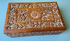 Hand-Carved Sheesham Wood Trinket Jewellery Box floral Carvings