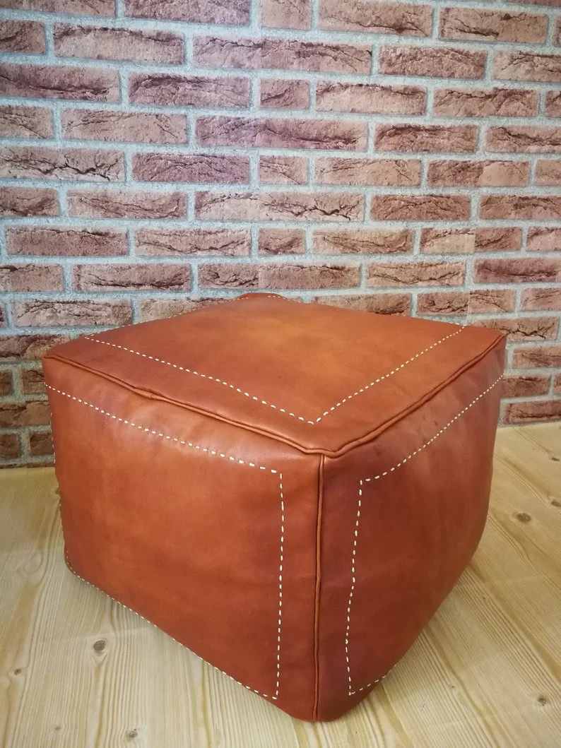 Leather Pouffe Hassock Handmade Unstuffed Moroccan Ottoman Footstool 20'' Boho