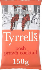 Tyrrells Crisps POSH PRAWN COCKTAIL 150G Sharing Bag - Hand-Cooked & Spun for an