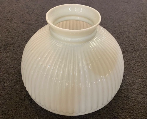 VINTAGE 10” RIBBED MILK GLASS STUDENT LAMP SHADE