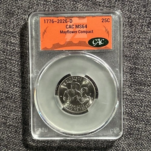 1776-2026 D Mayflower Compact Quarter 25c CAC MS64 – Silver