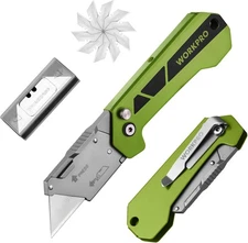 WORKPRO Utility Knife Quick Change Blade Razor Knife Folding Pocket Knife Green