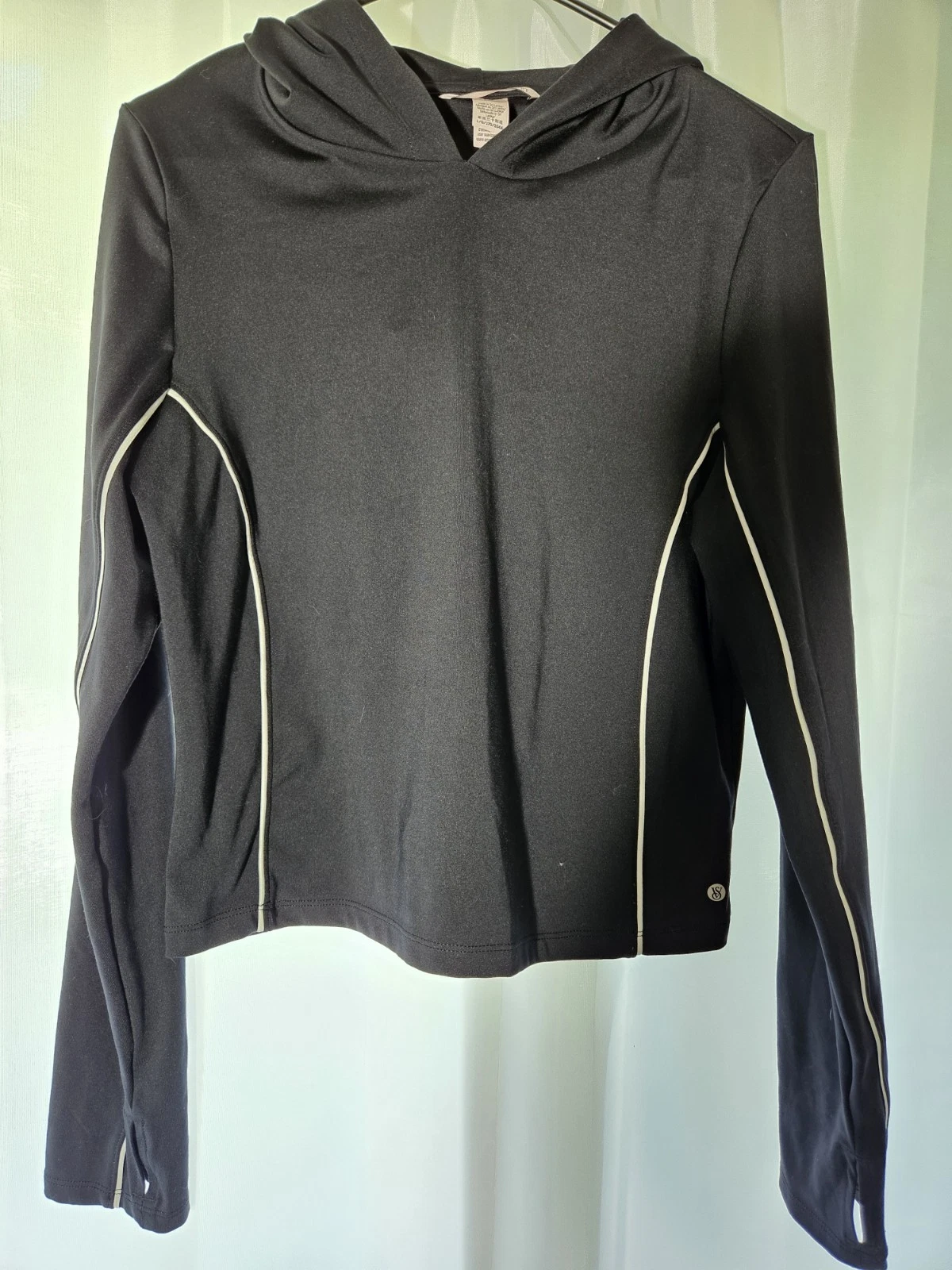 UNDERCOVER VICTORIA'S SECRET Maglione Donna Grande Nero con Cappuccio Fori Pollice e...