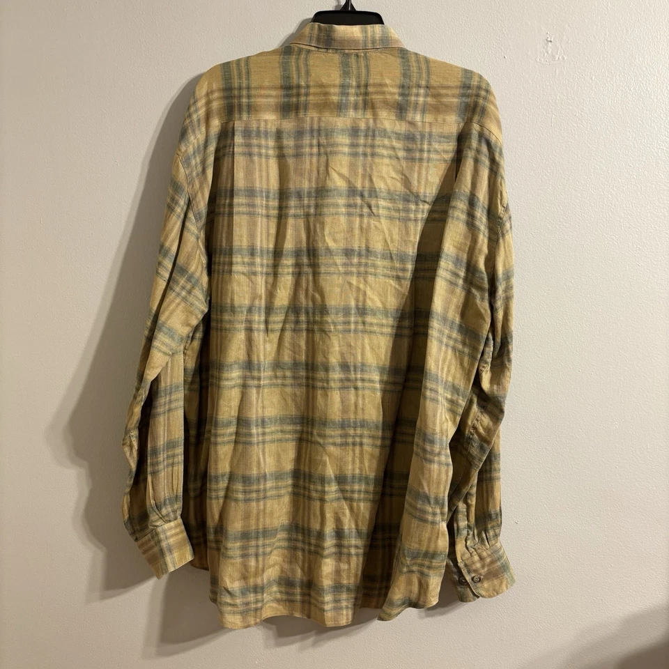 MONDO di MARCO Shirt Men's Size XL 54 100% Linen Tan Long Sleeve Made In Italy - Image 3 of 4