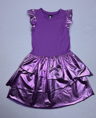PixieLane Girls Purple Metallic Ruffle Dress Size 11/12 Party Tiered Skirt New