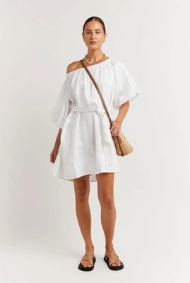 chinese dress ladies LINDSAY WHITE LINEN MINI DRESS – DISSH