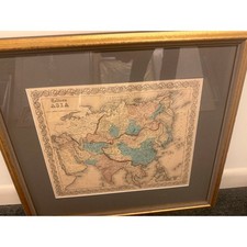 Carte ancienne couleur main Asie J.H. Colton & Co. années 1850 encadré 24X21,5"